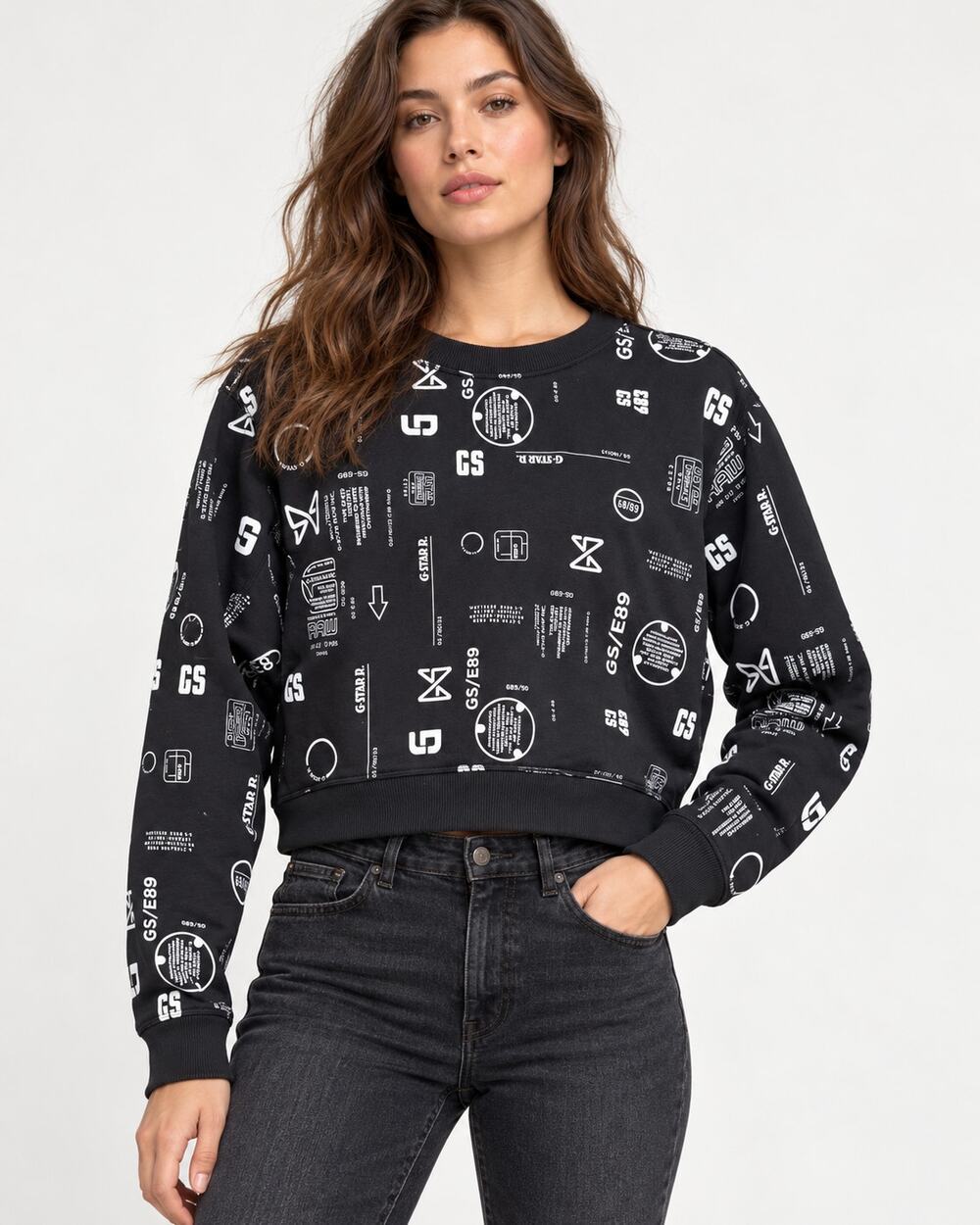 G-Star RAW Cropped Loose Sweatshirt Women’s Small Black Graphic NWT